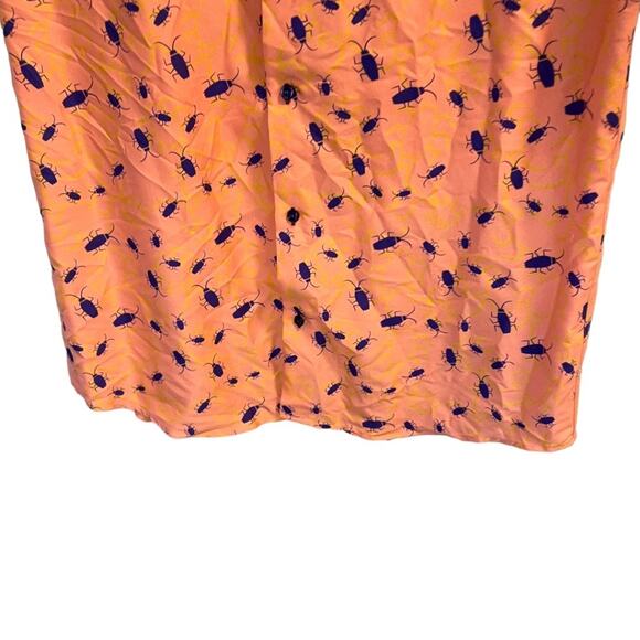 SUSLO Couture Size XL Men’s Button Up Shirt Peach Orange Purple Bugs Slim Fit - Picture 8 of 11